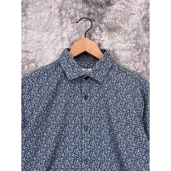 New Mizzen Main Shirt Medium Mens Leeward Trim Fit Blue Floral Performance - Picture 2 of 8